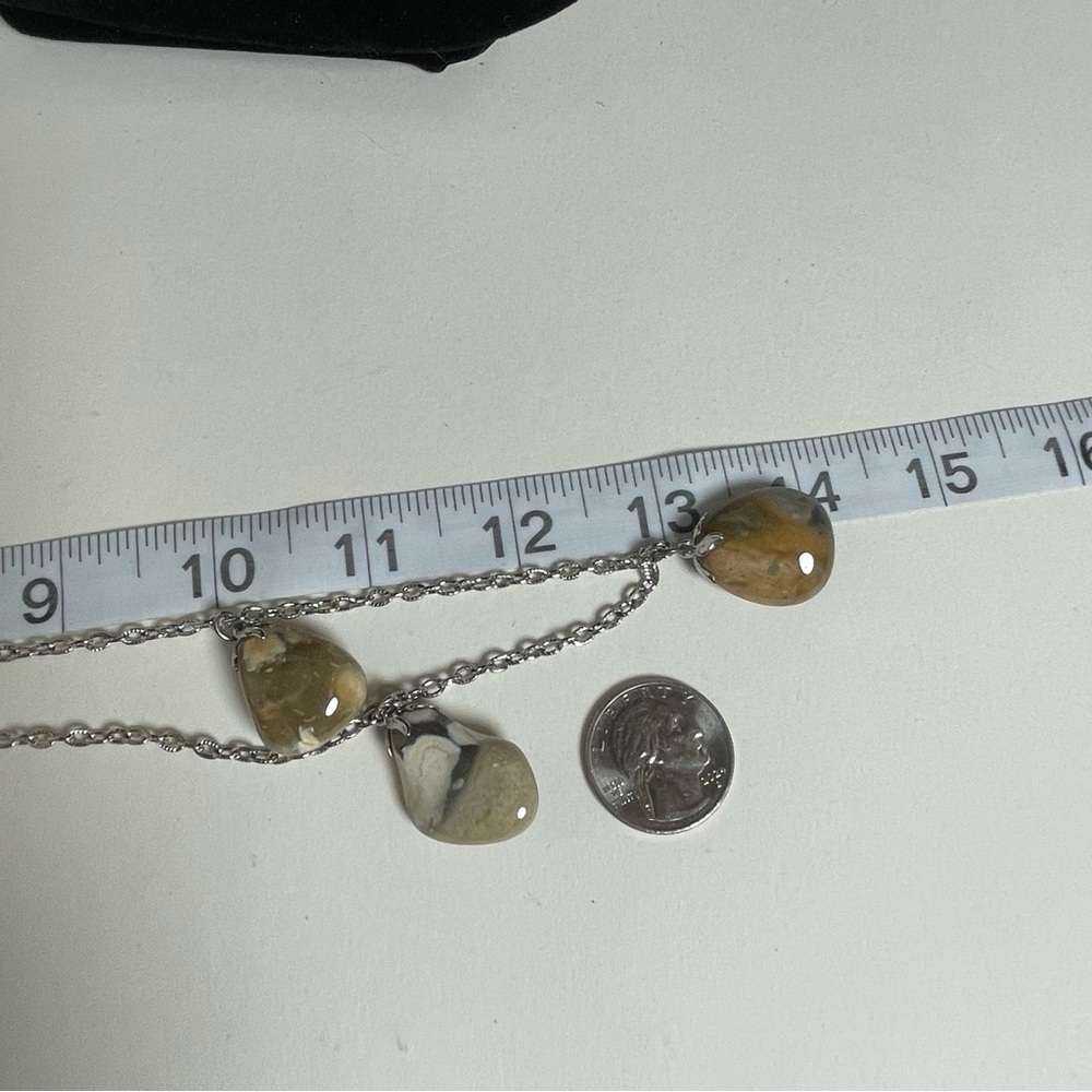 Triple Agate Stone Pendant Necklace on Silver Tone Chain - Picture 6 of 6